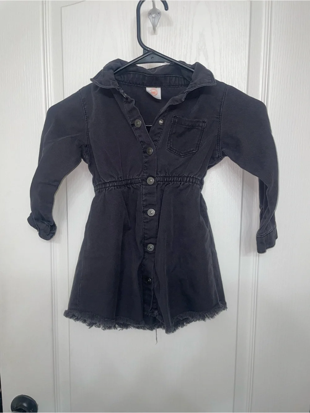 wonder nation Black Button-Front Hooded Jean Jacket Dress